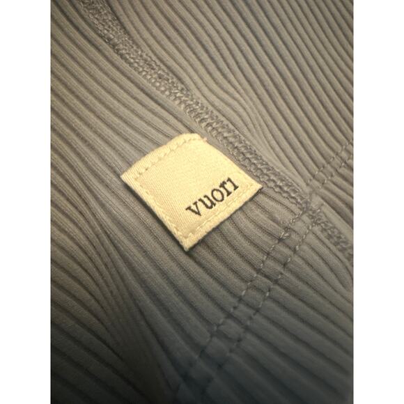 Women M Vuori VW189 Blue Rib Crop Tank Top Built-In Bra Stretch Knit Sports - Picture 6 of 7